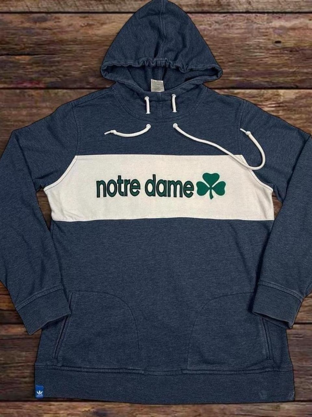 adidas Navy, White and Green Notre Dame Pullover Hoodie